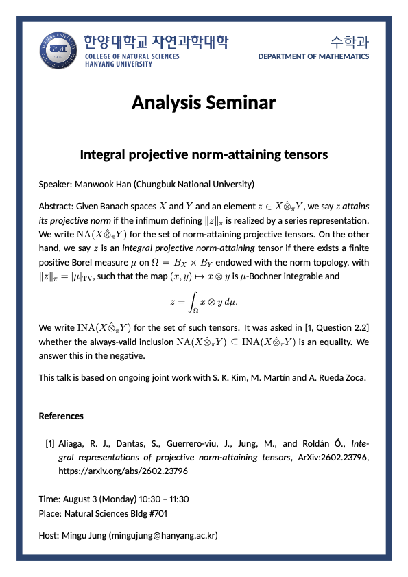 [세미나] Integral projective norm-attaining tensors